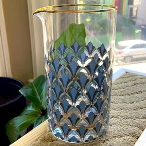 ❗World Market Art Deco Blue Gold Cocktail Mixing Glass❗